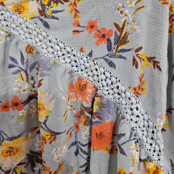 Jodifl Lace Up Blue Floral Dress Size Large Pockets Pull On 3/4 Sleeves - Picture 6 of 8